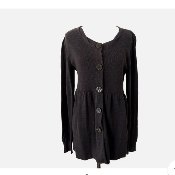 DAISY FUENTES MODA PEPLUM
SWEATER GRAY BUTTON UP LONG SLEEVE KNIT WOMEN'S MEDIUM - Picture 4 of 4